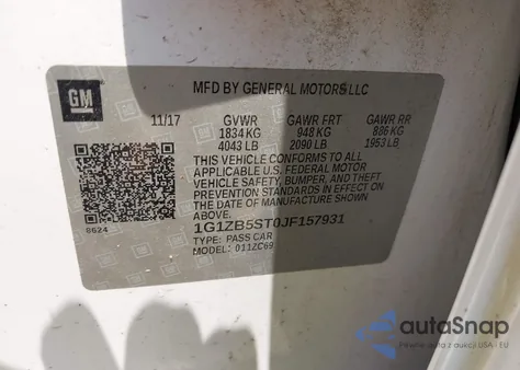 2018 Chevrolet Malibu 1Ls из США, поврежденный, VIN 1G1ZB5ST0JF157931